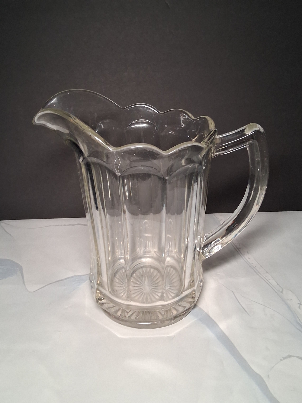 Vintage Clear Ribbed Thick Pressed Glass Medium Sized Pitcher/Creamer 8" Elegant